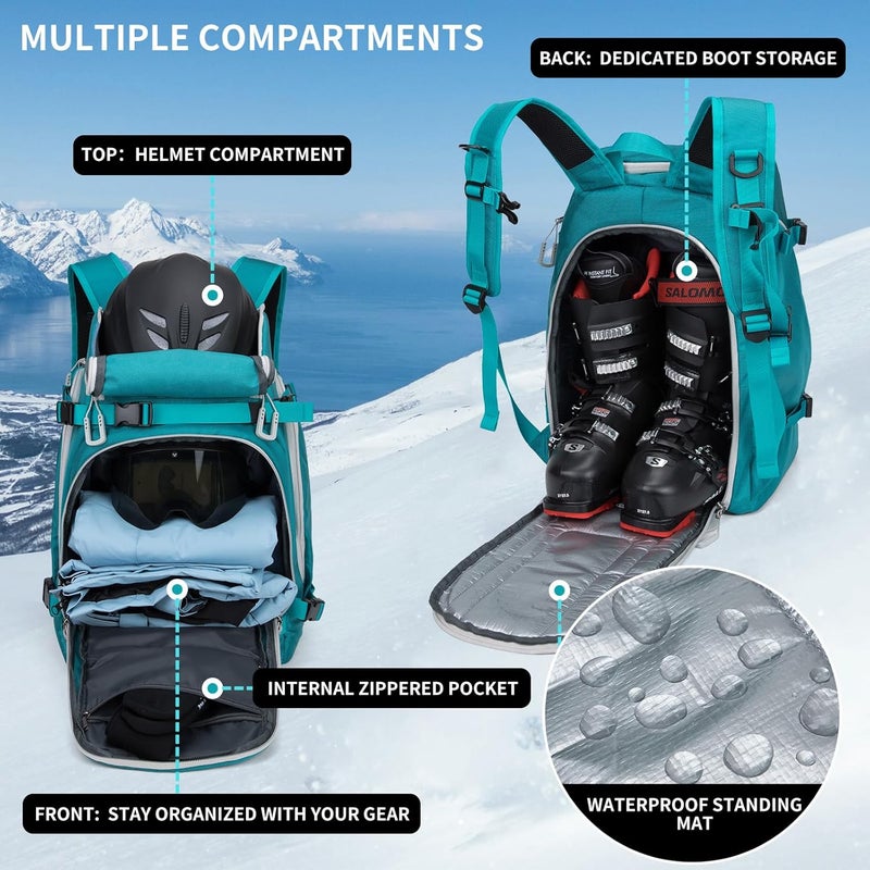 NONSAR Store 50L Ski Boot Bag - Waterproof Snowboard Boot Travel Backpack for Helmet, Googles, Gloves, Skis & Accessories for Men Women - Image 5